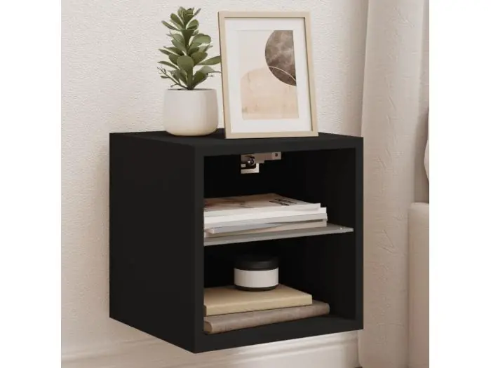 Muebles de TV de pared con luces LED 2 uds negro 30x28,5x30 cm